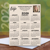 Calendar - logo, photo, business contact - beige
