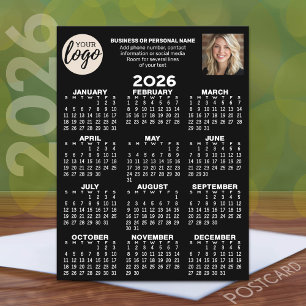 Calendar - logo, photo, business contact - black postcard