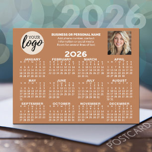 Calendar - logo, photo, business contact - coral postcard