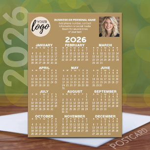 Calendar - logo, photo, business contact - golden postcard