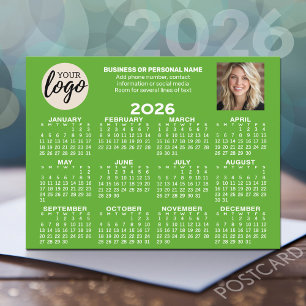 Calendar - logo, photo, business contact - green postcard