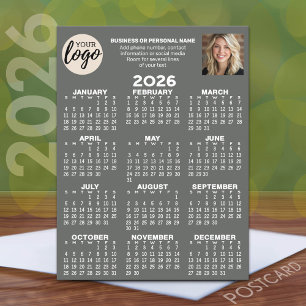 Calendar - logo, photo, business contact - grey postcard