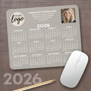 Calendar - logo, photo, business contact - taupe mouse pad