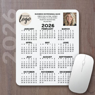 Calendar - logo, photo, business contact - white mouse pad
