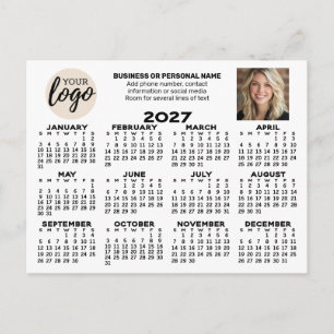 Calendar - logo, photo, business contact - white postcard
