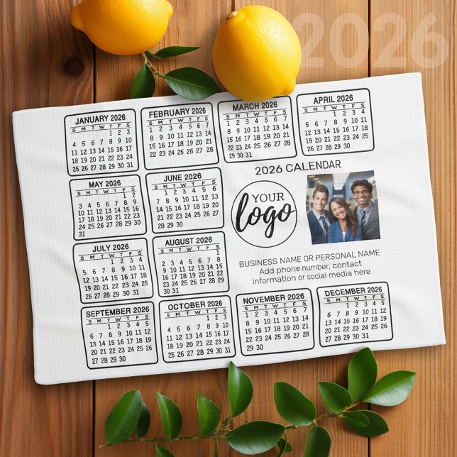 Calendar - logo, photo business tea towel (2026 Calendar)