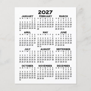 Calendar Mini Full Year View Flat Sheet Paper