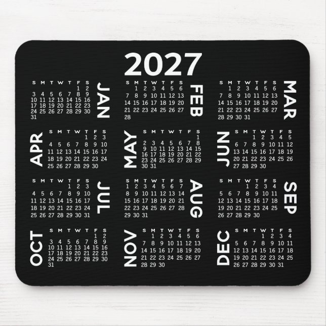 Calendar - modern black and white simple mouse pad (Front)