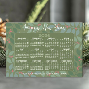 Calendar Modern Botanical - Happy New Year Green Holiday Card