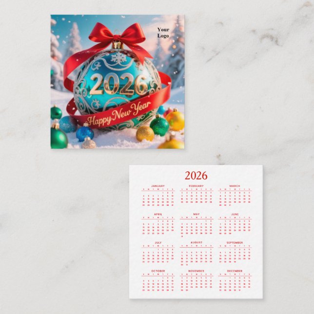 Calendar New Year 2026 Square Business Card (Front/Back)