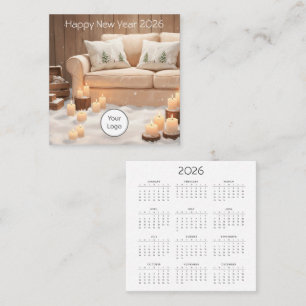 Calendar New Year 2026 Square Business Card