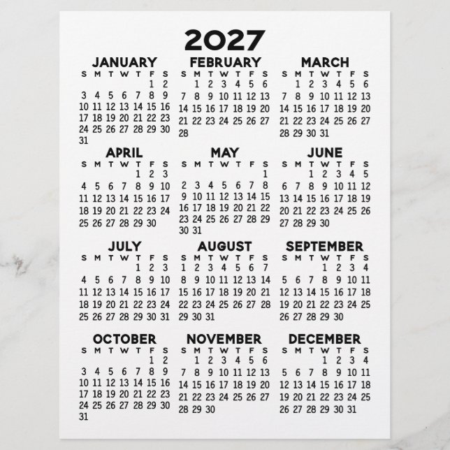 Calendar on Letter Size Paper Letterhead (Front)