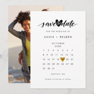 Calendar Photo Gold Love Heart Save The Date
