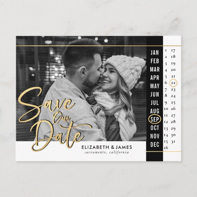 Calendar Photo Wedding Save The Date Postcard (Front)