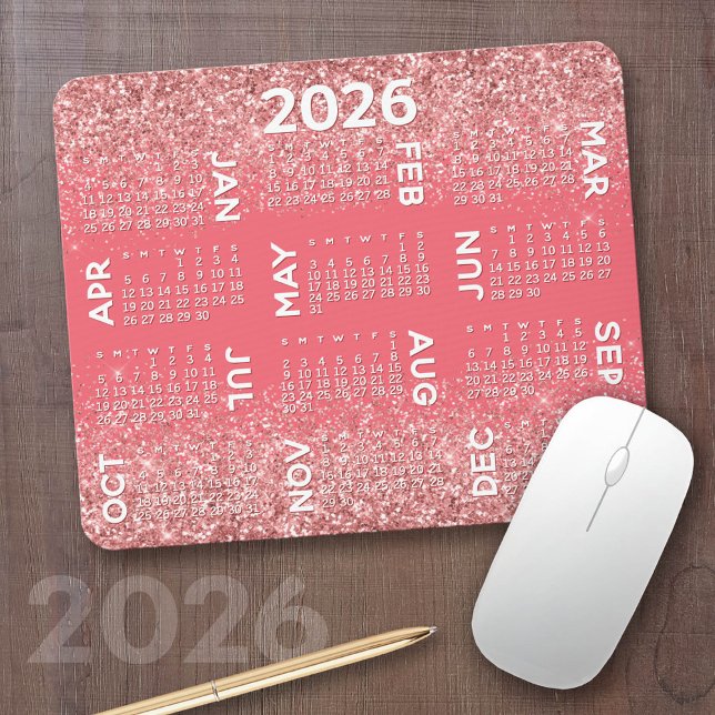 Calendar - pink glitter print mouse pad (2026 Calendar on a Mousepad)