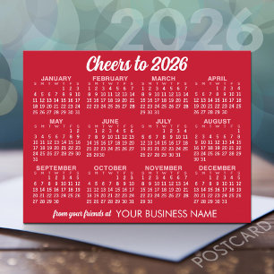Calendar Red White Business MCM pattern Announcement Postcard