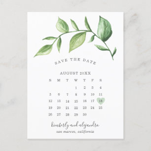 Calendar Rustic Greenery Save the Date Announcement Postcard