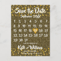Calendar Save the Date Gold Love Hearts Glitter