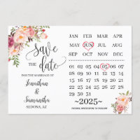 calendar save the date Pink floral wedding day