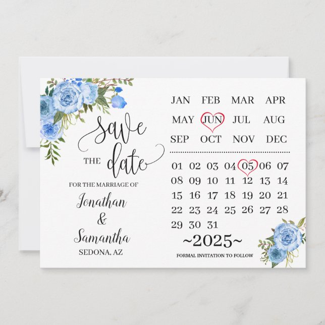 calendar save the date Pink floral wedding day Invitation (Front)