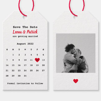 Calendar Save The Date with Red Heart & Photo Gift Tags
