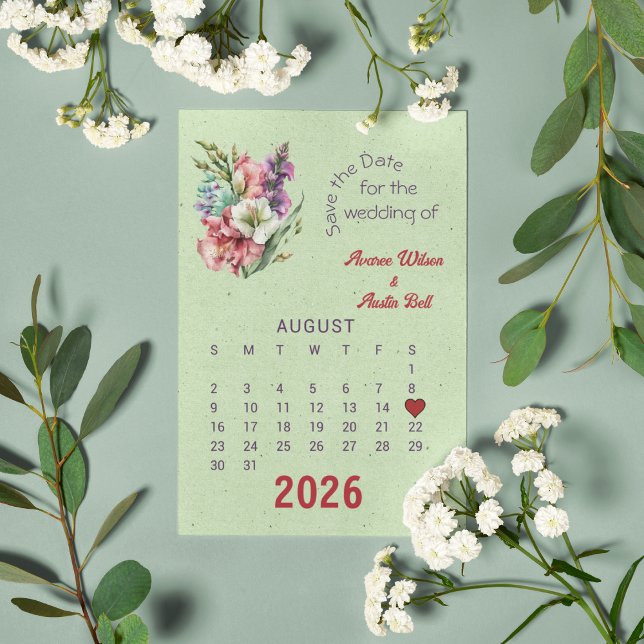 Calendar Style Wedding Save the Date August Announcement Postcard (Creator Uploaded)