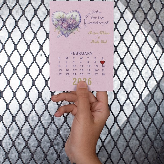 Calendar Style Wedding Save the Date February Announcement Postcard (Creator Uploaded)