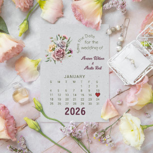 Calendar Style Wedding Save the Date January Announcement Postcard