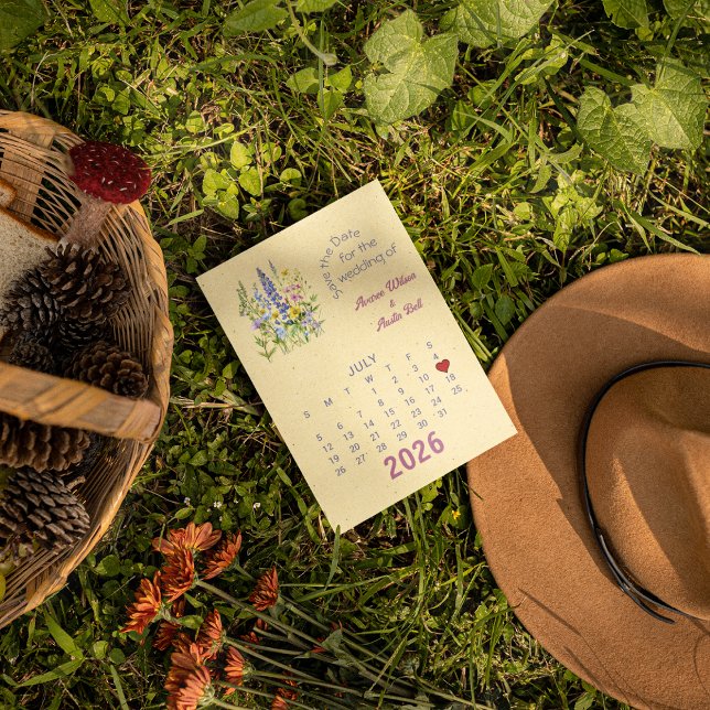 Calendar Style Wedding Save the Date July Announcement Postcard (Creator Uploaded)