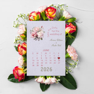 Calendar Style Wedding Save the Date June Announcement Postcard