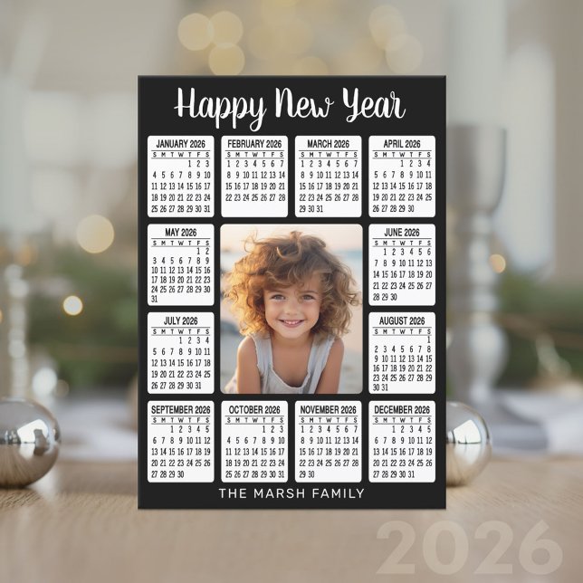 Calendar - Vertical Photo in the Centre Holiday Card (2026 Calendar Card)