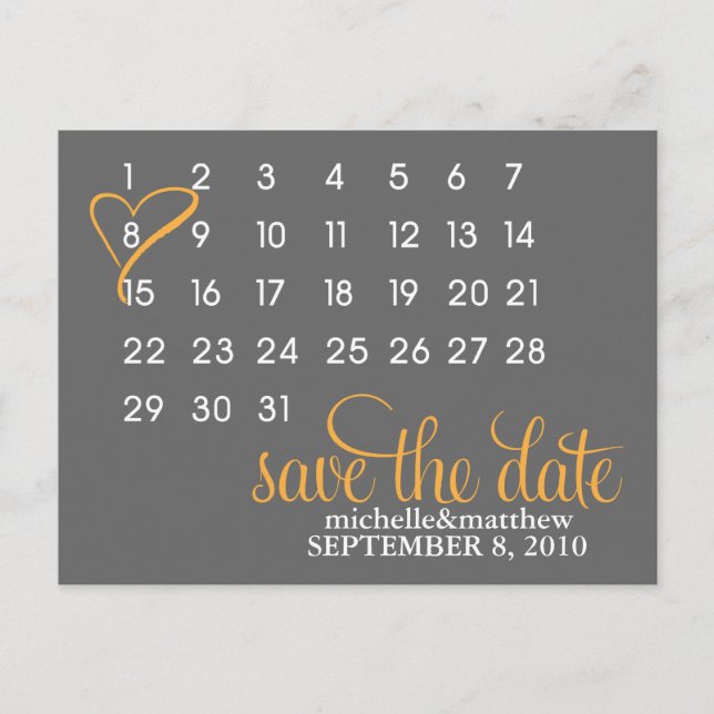 Calendar Wedding Announcement Postcards {orange} (Front)