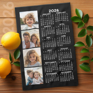 Calendar with 4 Photo Collage Black Tea Towel