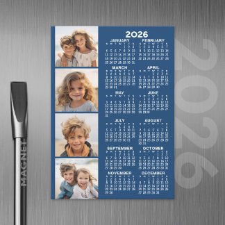 Calendar with 4 Photo Collage Magnetic Card - Blue