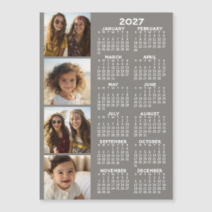 Calendar with 4 Photo Collage Magnetic Card - Grey