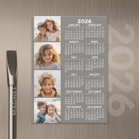 Calendar with 4 Photo Collage Magnetic Card - Grey