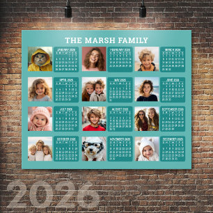Calendar with a Picture for Each Month - Aqua Poster