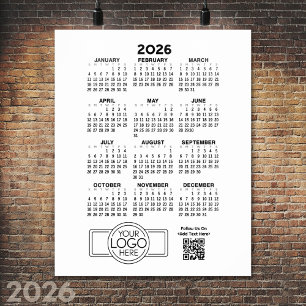 Calendar with Logo and QR Code - Black White Poster