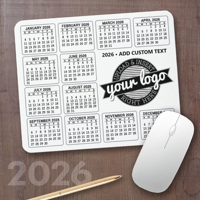 Calendar with logo and Text - Black and White Mouse Pad (2026 Calendar Mousepad)