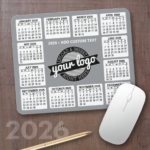 Calendar with logo and Text - Grey and White Mouse Pad