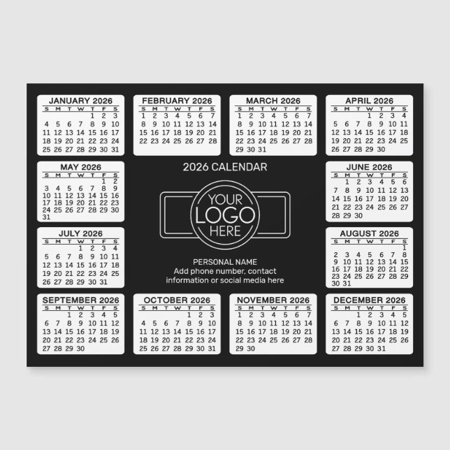 Calendar with logo Contact Info Black - Magnet (Front)