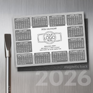 Calendar with logo Contact Information Gray Magnet