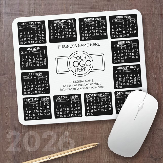 Calendar with logo Contact Information Magnet Mouse Pad (2026 Calendar with a Logo on a Mousepad)