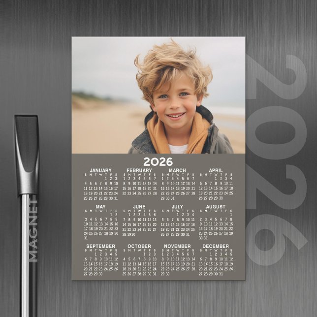 Calendar with Photo - Full Year Magnetic Card (2026 Calendar with A Photo and Magnetic Back)