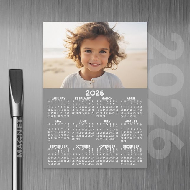 Calendar with Photo - Full Year Magnetic Card (2026 Calendar with A Photo and Magnetic Back)
