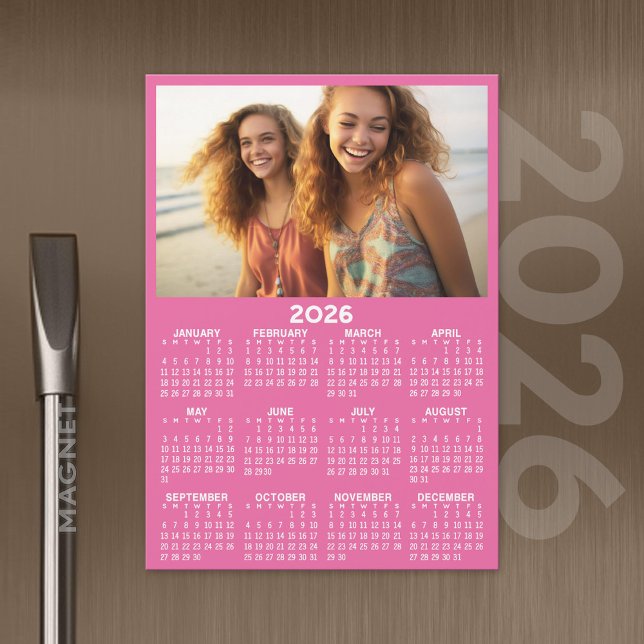 Calendar with Photo - Full Year Magnetic Card (2026 Calendar with A Photo and Magnetic Back)