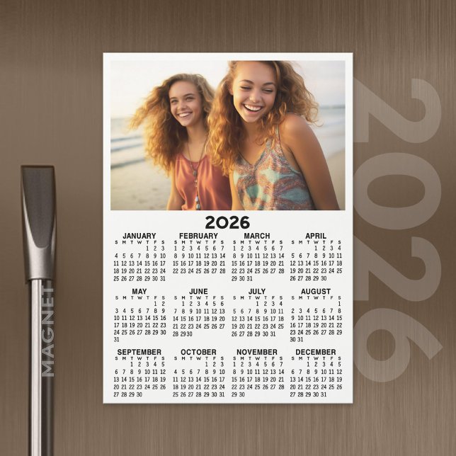 Calendar with Photo Full Year View Modern Magnet (2026 Calendar with A Photo and Magnetic Back)