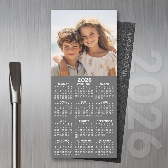 Calendar with Photo Full Year View Modern Minimal (2026 Calendar Magnet for the Fridge or Home Office - Add a Photo for a Personal Touch)
