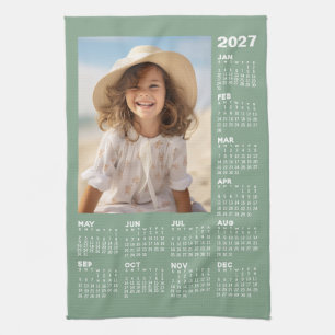 Calendar with Photo Full Year View Modern Minimal Tea Towel