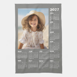 Calendar with Photo Full Year View Modern Minimal Tea Towel